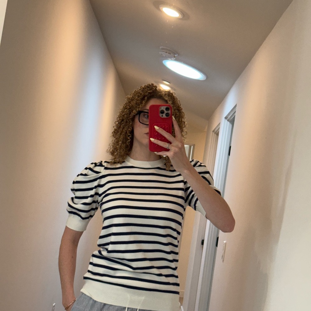 Striped Puff Sleeve Top - Black and White